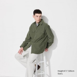 Uniqlo Jersey Men Overshirts Olive US | ZECM-74502