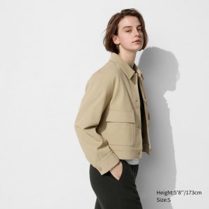 Uniqlo Jersey Relaxed Women Jackets Beige US | MSKI-85037