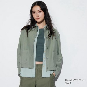 Uniqlo Jersey Relaxed Women Jackets Green US | UHXF-85634