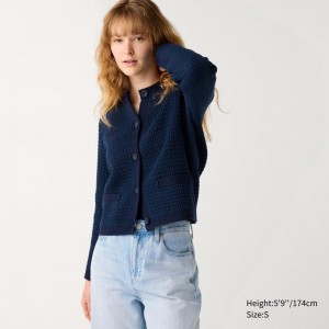 Uniqlo Knit Short (Stripe) Women Jackets Blue US | HMRX-02879