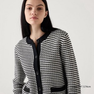 Uniqlo Knit Short (Stripe) Women Jackets Black US | OJUI-76892