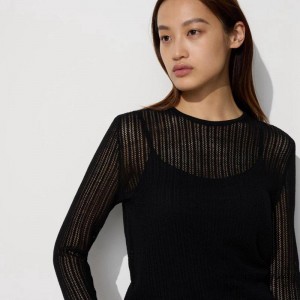 Uniqlo Lace Crew Neck Women Jumper Black US | ZLUV-93641