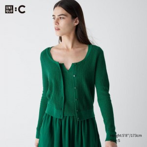 Uniqlo Lace Round Neck Short Women Cardigans Green US | LGPA-98176