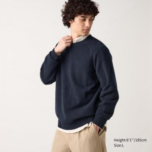 Uniqlo Lambswool Crew Neck Men Jumper Navy US | ZCFH-34581