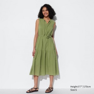 Uniqlo Light Cotton (Sleeveless) Women Dress Green US | AOZF-92817