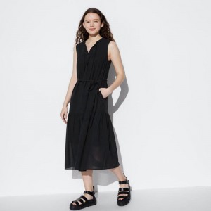 Uniqlo Light Cotton (Sleeveless) Women Dress Black US | EDNO-46209