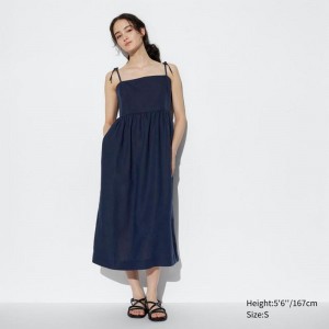 Uniqlo Linen Blend Camisole Women Dress Navy US | JXMW-19803