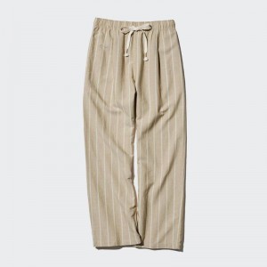 Uniqlo Linen Blend Easy (Stripe) Women Trousers Beige US | QBXP-45910