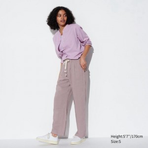 Uniqlo Linen Blend Easy Women Trousers Purple US | LRCG-48259