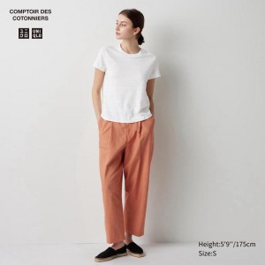 Uniqlo Linen Blend Pleated Tapered (Long) Women Trousers Orange US | LBEF-53296