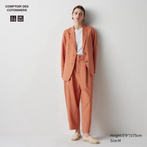 Uniqlo Linen Blend Pleated Tapered Women Trousers Orange US | HEGX-27460