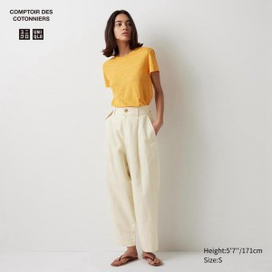 Uniqlo Linen Blend Pleated Tapered Women Trousers Beige US | JHDW-86935