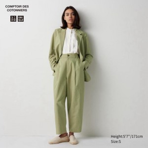 Uniqlo Linen Blend Pleated Tapered Women Trousers Green US | JFHL-96527