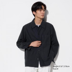 Uniqlo Linen Blend Relaxed Men Overshirts Black US | YOVW-31975