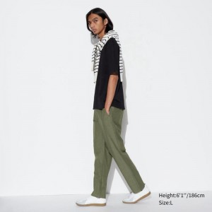 Uniqlo Linen Blend Relaxed Men Trousers Olive US | WQML-19085