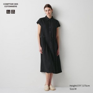 Uniqlo Linen Blend (Short Sleeve) Women Dress Black US | RHYU-80795