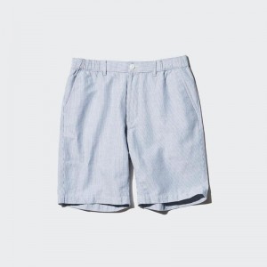 Uniqlo Linen Blend (Stripe) Men Shorts Blue US | ZCVP-24058