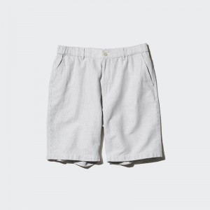 Uniqlo Linen Blend (Stripe) Men Shorts Grey US | MNXL-43568