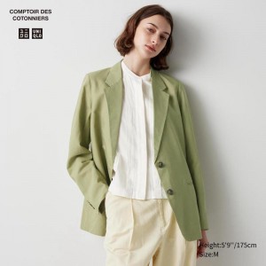 Uniqlo Linen Blend Women Jackets Green US | ZCYI-87352