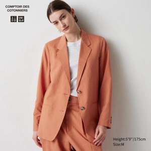 Uniqlo Linen Blend Women Jackets Orange US | OTRN-23185