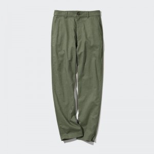 Uniqlo Linen Cotton Blend Tapered (Long) Women Trousers Olive US | EWFI-81236