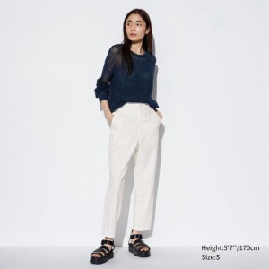 Uniqlo Linen Cotton Blend Tapered Women Trousers Off White US | KWCT-64531