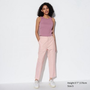 Uniqlo Linen Cotton Blend Tapered Women Trousers Pink US | DRKG-56491