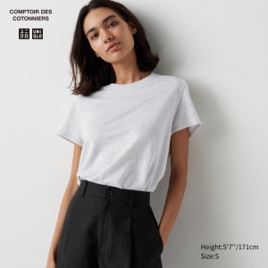 Uniqlo Linen Crew Neck Women T-Shirts Light Grey US | ZBGN-46987