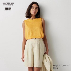 Uniqlo Linen Sleeveless Women T-Shirts Orange US | KVYL-67289