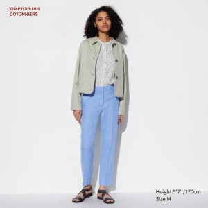 Uniqlo Linen Tapered Ankle Women Trousers Blue US | ZTCG-24913