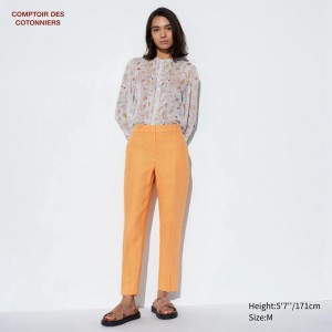 Uniqlo Linen Tapered Ankle Women Trousers Orange US | BKTE-10752