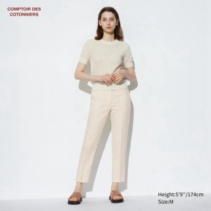 Uniqlo Linen Tapered Ankle Women Trousers Natural US | SZPH-47359