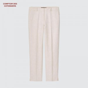 Uniqlo Linen Tapered Women Trousers Natural US | DGPM-27045