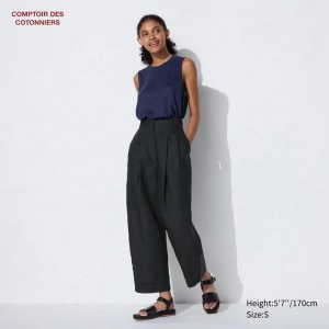 Uniqlo Lyocell Linen Blend Pleated Tapered Women Trousers Black US | NHFR-71985