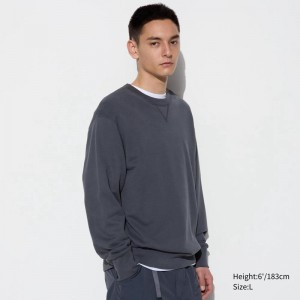 Uniqlo Men Sweatshirt Dark Grey US | QIFG-93468