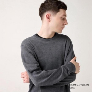 Uniqlo Merino Crew Neck Men Jumper Grey US | SZEK-97028