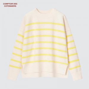 Uniqlo Merino Crew Neck (Stripe) Women Jumper Yellow US | QKNZ-52987