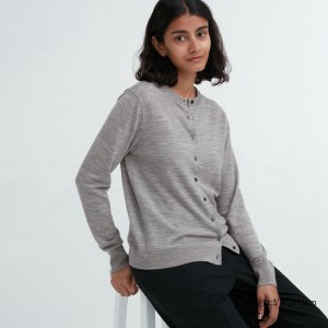 Uniqlo Merino Crew Neck Women Cardigans Grey US | HGMQ-24809