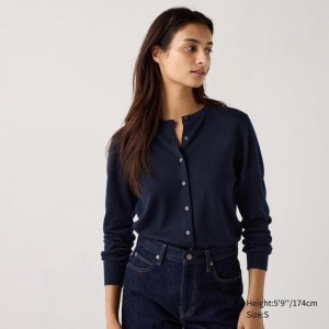 Uniqlo Merino Crew Neck Women Cardigans Navy US | JZAC-35841