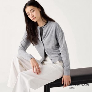 Uniqlo Merino Crew Neck Women Cardigans Grey US | LPJM-40615