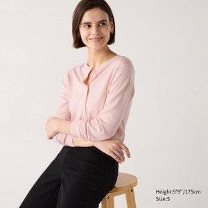 Uniqlo Merino Crew Neck Women Cardigans Pink US | OTVL-16508