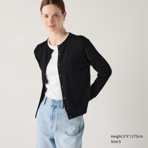 Uniqlo Merino Crew Neck Women Cardigans Black US | MDIP-64253