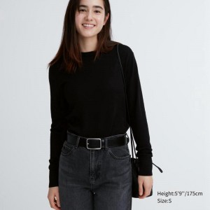 Uniqlo Merino Crew Neck Women Jumper Black US | VDWC-63485