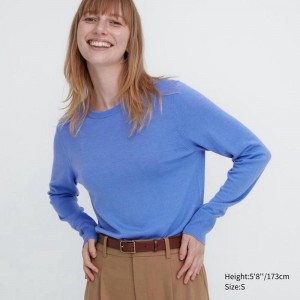 Uniqlo Merino Crew Neck Women Jumper Blue US | BAIH-03789