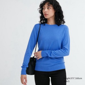 Uniqlo Merino Crew Neck Women Jumper Blue US | LXUR-96471