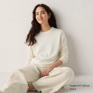 Uniqlo Merino Crew Neck Women Jumper Off White US | RXPT-14782