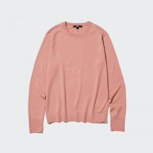 Uniqlo Merino Crew Neck Women Jumper Pink US | CTKM-17569