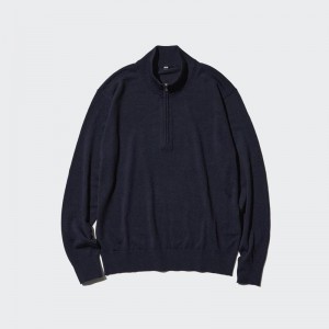 Uniqlo Merino Half-Zip Men Jumper Navy US | GPMZ-32968