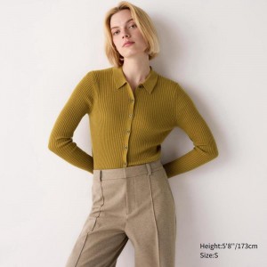 Uniqlo Merino Ribbed Polo Women Cardigans Yellow US | MPBS-63208