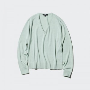 Uniqlo Merino V Neck Women Jumper Light Green US | UZMH-73608